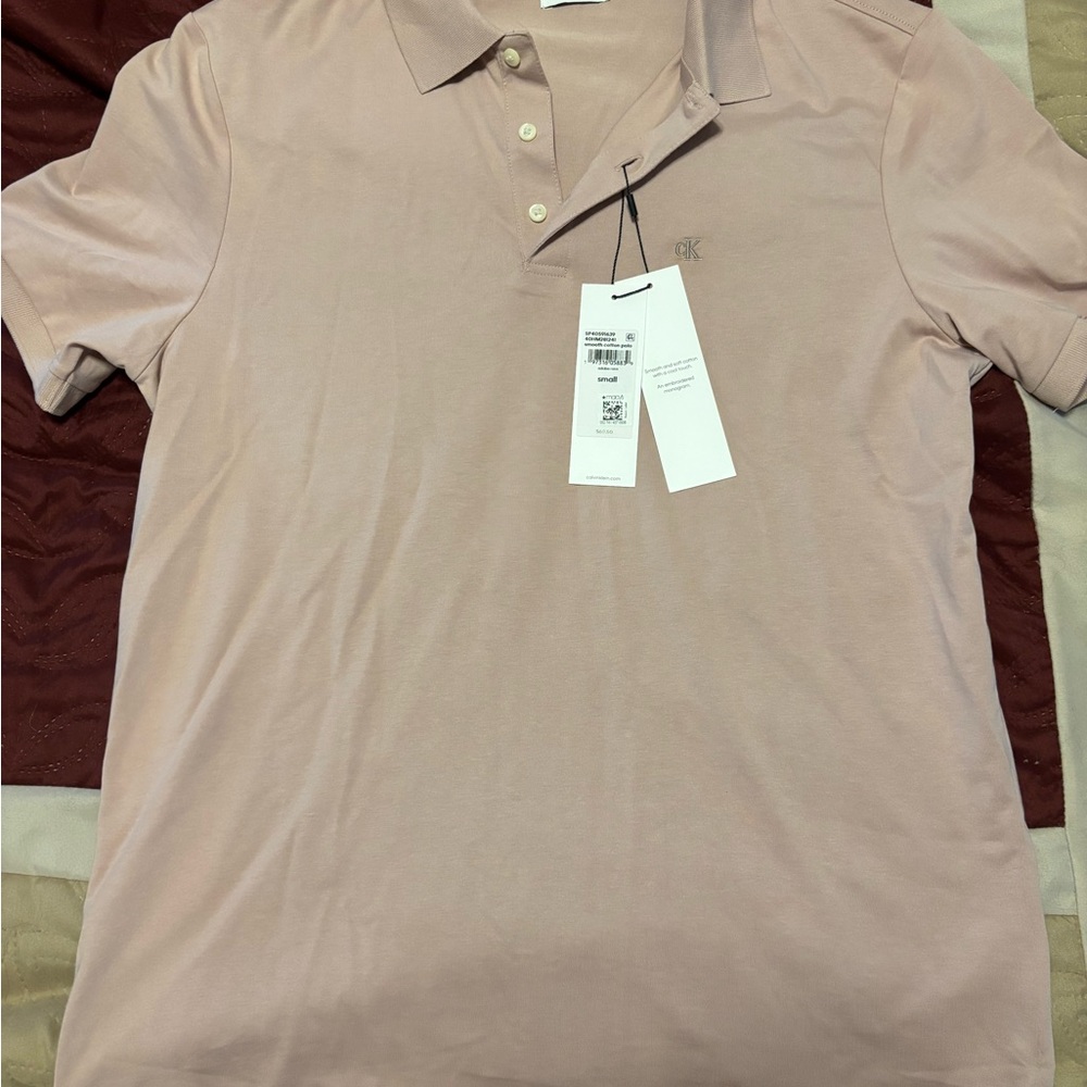 Calvin Klein Men's Pink/Salmon Polo Shirt - Size small